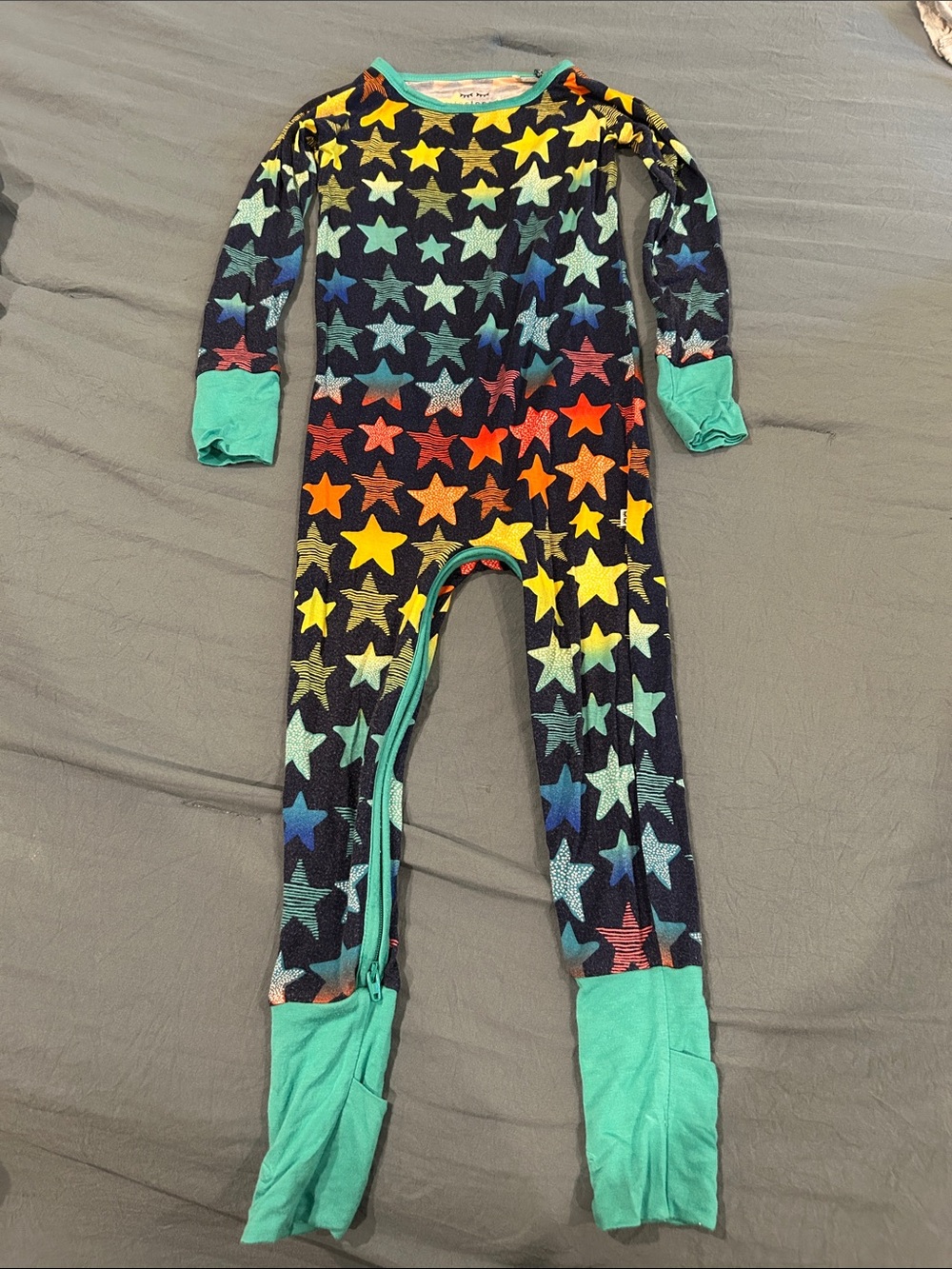 Little Sleepies Star-Print zippy with Teal Trim